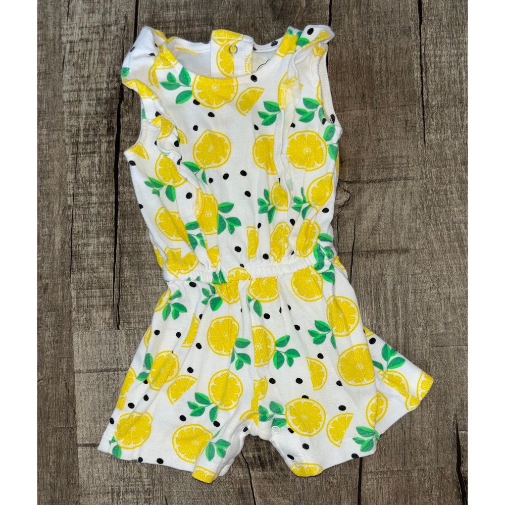 Lamaze Organic Cotton Lemon Polka Dot Ruffle Romper Baby Girls 6M